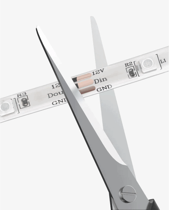 A pair of scissors cutting the light strip.