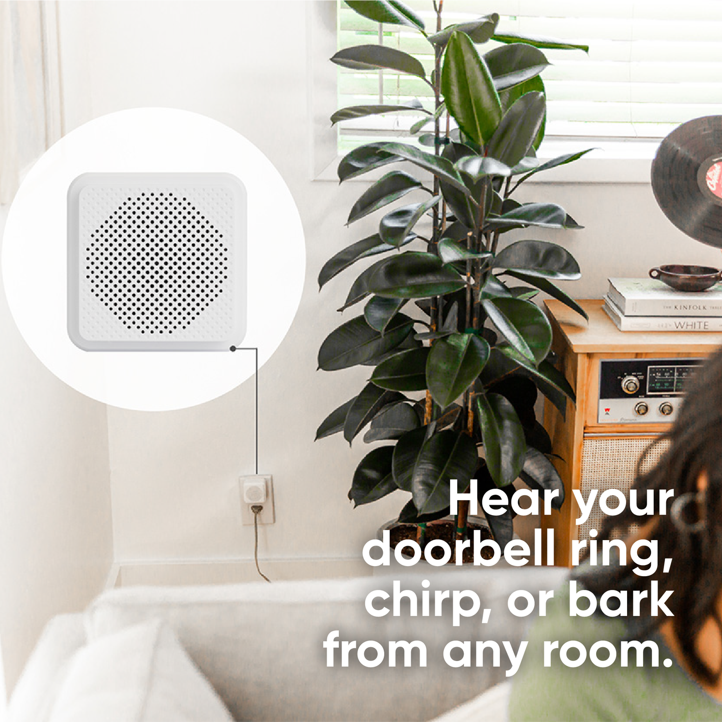 Wyze Chime unit plugged into a standard wall outlet.