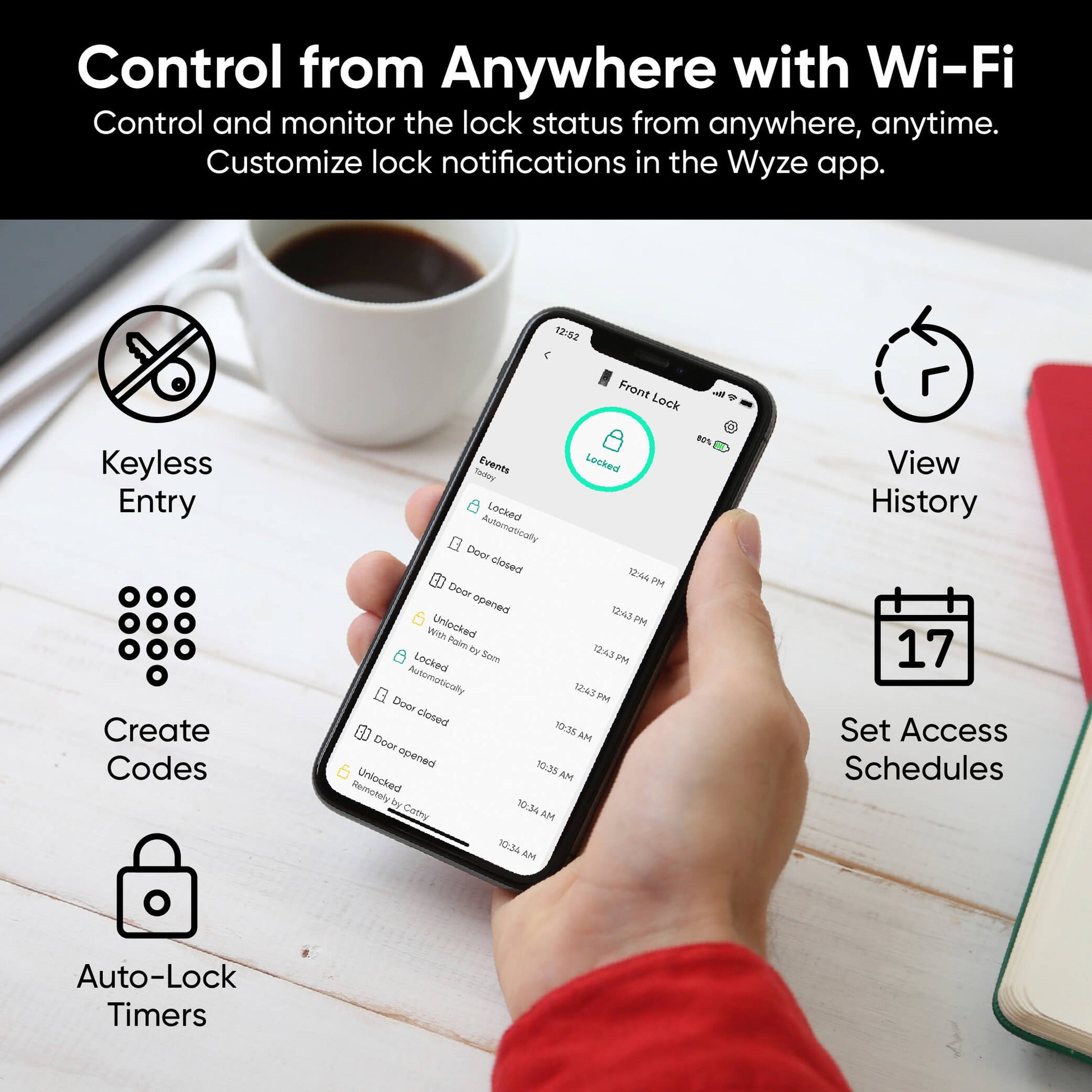 Hand holding a smartphone with a lock app.