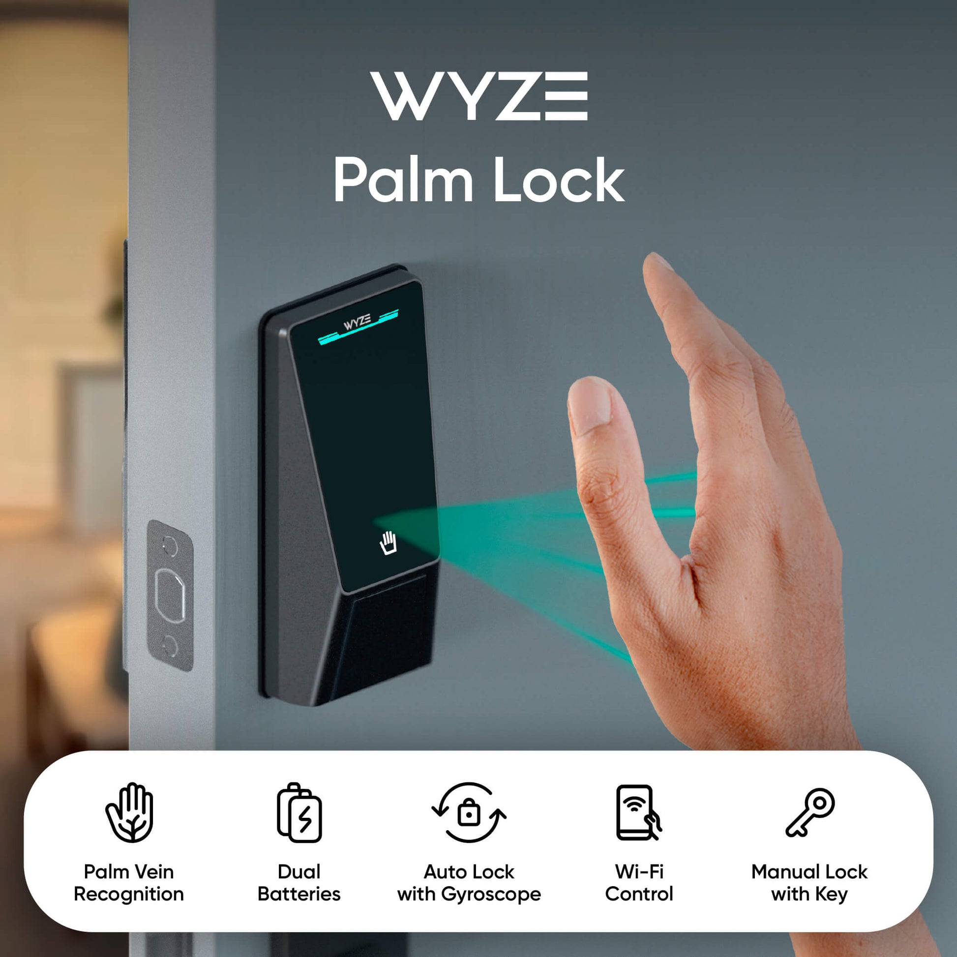 Wyze Palm Lock with hand gesture on a white door